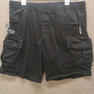 SMOKE RISE Black Utility Stretch Cargo Shorts Mens Flex Waist Drawstring XL‎ 36"